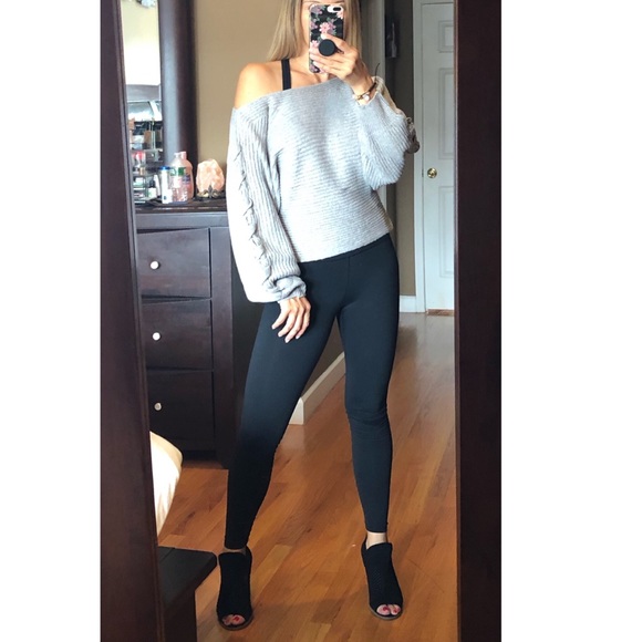 Gray Off-Shoulder Knit Sweater - Picture 3 of 7